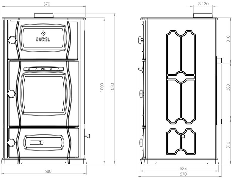 Boiler-fireplace for heating and cooking with a water circuit DUVAL EW-5118