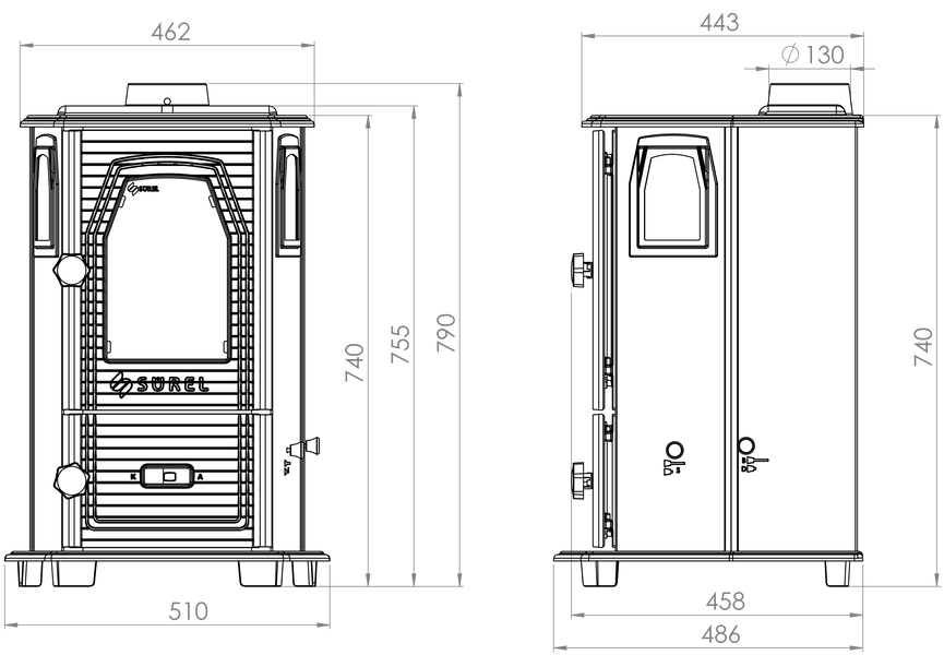 Piec-kominek do ogrzewania i gotowania (Turbo) DUVAL EM-5114BL (BLACK EDITION)